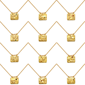Cubic Zirconia Rectangle Pendant Necklace with Cable Chains, Golden Brass Necklace
