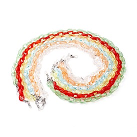 Neck Strap Eyeglasses Chain Sets, with Transparent Acrylic Cable Chains, 304 Stainless Steel Lobster Claw Clasps and Rubber Loop Ends