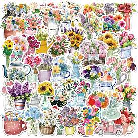 64Pcs Flower Paper Self-Adhesive Picture Stickers, for Water Bottles, Laptop, Luggage, Cup, Computer, Mobile Phone, Skateboard, Guitar Stickers Decor