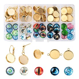 Kits de fabricación de conjuntos de joyas diy, incluyendo 304 fornituras de cabujones de acero inoxidable, Cabuchones de cristal