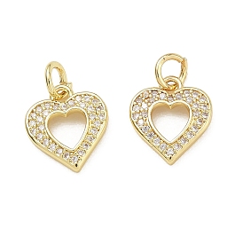 Brass Micro Pave Clear Cubic Zirconia Pendants, Heart Charms