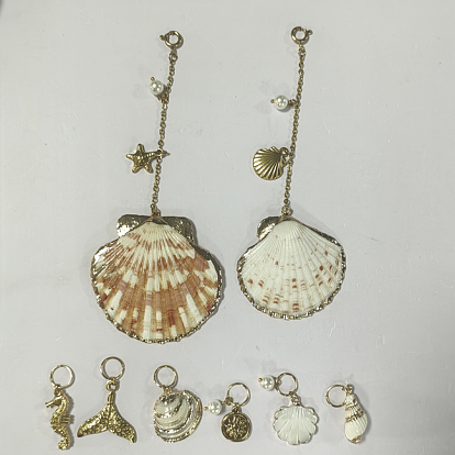 10 pièces 10 styles 304 décorations pendentif bikini en acier inoxydable, coquillage et perle de coquillage, avec des anneaux de saut ouverts, formes mixtes