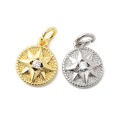 Латунные микро проложить кубического циркония прелести, плоские круглые со звездой, долговечный, стойки покрытие, с целью перехода в кольце