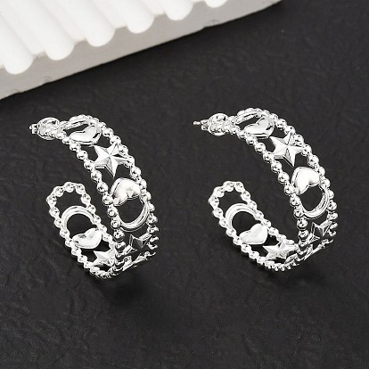 304 Stainless Steel Moon & Star & Heart Stud Earrings, C-Shaped, Half Hoop Earrings