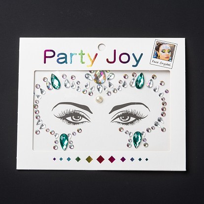 Acrylic Face Gems Stickers, Self Adhesive Temporary Tattoo, with Teardrop & Half Round & Horse Eye Rhinestones