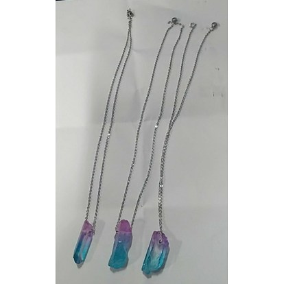 Natural Quartz Crystal Pendant Necklaces, with 304 Stainless Steel Cable Chain