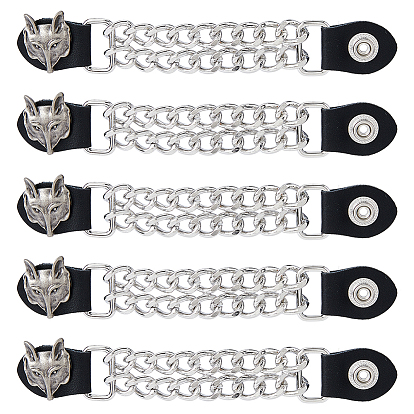 5Pcs Alloy & Imitation Leather Waistcoat Extension Chain, Punk Style Decoration