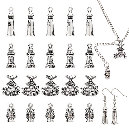 64Pcs 4 Style Tibetan Style Alloy Pendants, Mix-shaped