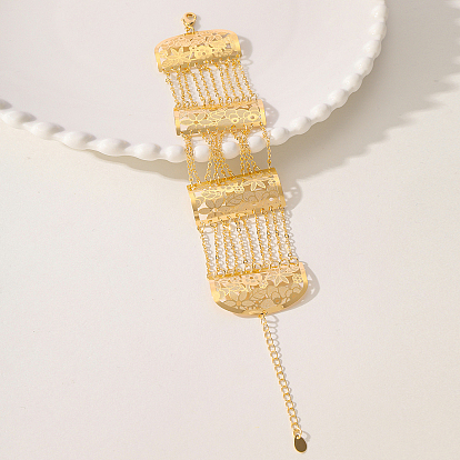 Латунные браслеты-цепочки с широкими звеньями и полыми цветками для женщин