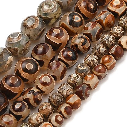 Бусы из натурального тибетского 3 -глазого агата дзи, круглые, окрашенная и подогревом