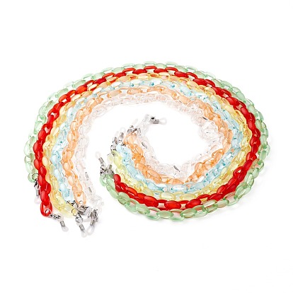 Neck Strap Eyeglasses Chain Sets, with Transparent Acrylic Cable Chains, 304 Stainless Steel Lobster Claw Clasps and Rubber Loop Ends