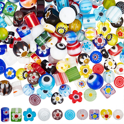 160 Stück 10 Stile handgefertigte Millefiori Lampwork Perlen, Mischformen