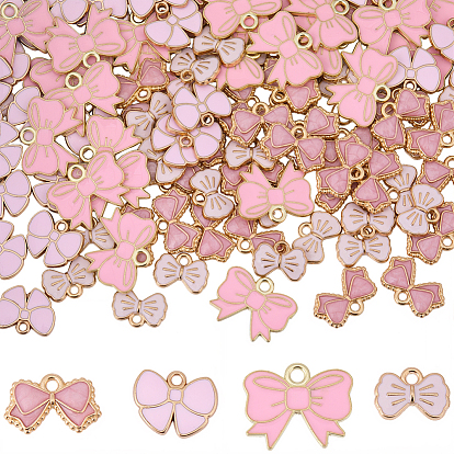120 шт 4 стили подвески из сплава эмали, золотые, Подвески в виде бабочки и бантика