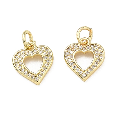 Brass Micro Pave Clear Cubic Zirconia Pendants, Heart Charms