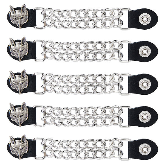 5Pcs Alloy & Imitation Leather Waistcoat Extension Chain, Punk Style Decoration