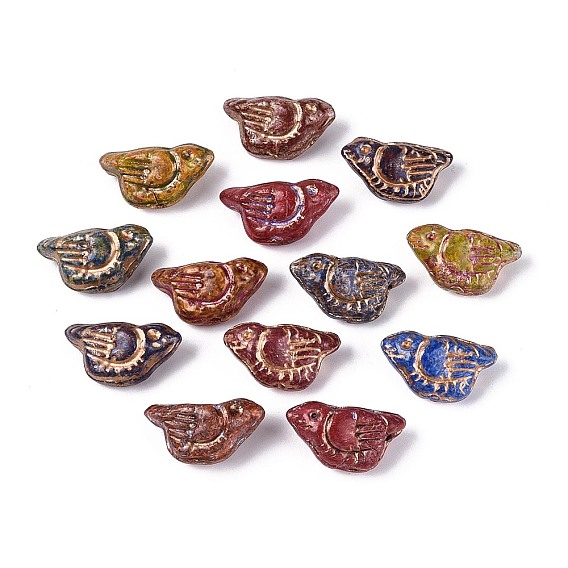 Краска для запекания Пикассо и стеклянные бусины, инкрустированные золотым металлом, птица