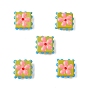 5Pcs Handmade Lampwork Enamel Beads, Bumpy Square with Flower