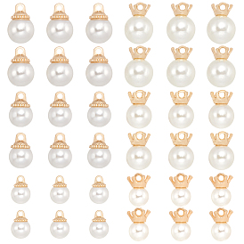 60 шт 6 стили подвески из сплава, с пластиковыми бусинами из искусственного жемчуга, золотой свет, круглые