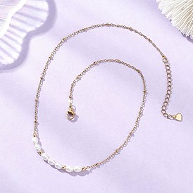 Подвеска из натурального жемчуга и рисовых бусин 304 Женские ожерелья из нержавеющей стали с цепочкой-спутником, белые