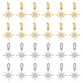 24шт 2 цвета латунные кубические циркониевые подвески, звезда, с 304 кольцами из нержавеющей стали