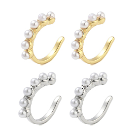 Brass Cuff Earrings for Women, with Plastic Imitation Pearl Beads, Long-Lasting Plated, Cadmium Free & Lead Free