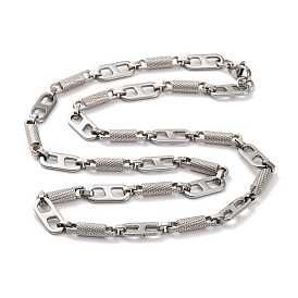 201 Stainless Steel Column and Oval Links Necklace, with 304 Stainless Steel Clasps