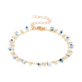 Evil Eye Chain Bracelets, with Brass Curb Chains and 304 Stainless Steel Lobster Claw Clasps