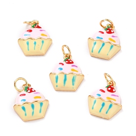 Real 18K Gold Plated Brass Charms, with Enamel and Jump Rings, Long-Lasting Plated, Cup Cake
