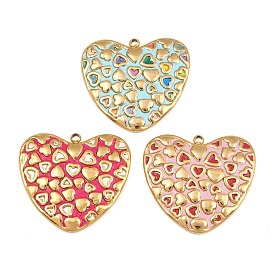 304 Stainless Steel Enamel Pendants, Heart Charms, Ion Plating(IP), Real 18K Gold Plated