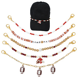 5 Chaînes de chapeau en acrylique et pâte polymère heishi faites à la main sur le thème du baseball, 304 Chaînes de chapeau à breloques en acier inoxydable et alliage émaillé