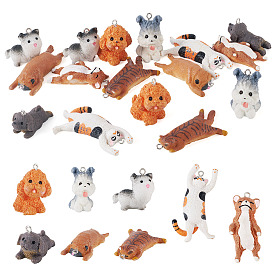 16 шт 8 стили подвески из непрозрачной смолы, собака, с железной платиной петлей