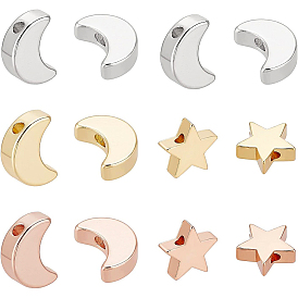 40шт 2 стиль латунные бусины, долговечный, звезда и луна, настоящее платиновое покрытие и настоящее покрытие из розового золота и настоящее 18 позолоченное покрытие