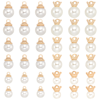 60 шт 6 стили подвески из сплава, с пластиковыми бусинами из искусственного жемчуга, золотой свет, круглые