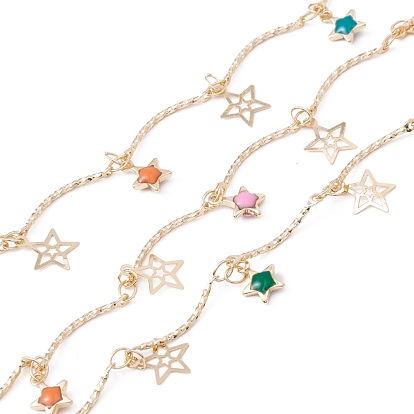 Cadena de dijes de estrella de esmalte de latón hecha a mano, con cadenas de eslabones curvos, real 18 k chapado en oro, sin plomo y el cadmio, soldada, con carrete