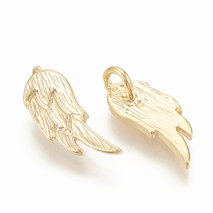 Brass Charms, Wing, Nickel Free, Real 18K Gold Plated
