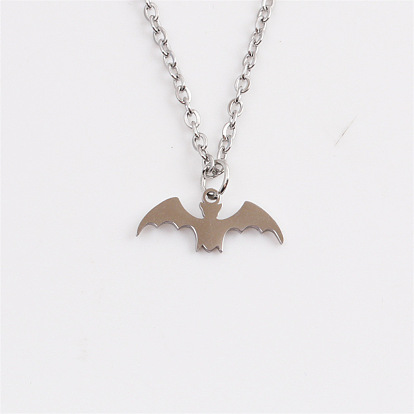 Polished Laser Cut Stainless Steel Bat Pendant Necklace Halloween Gift Jewelry