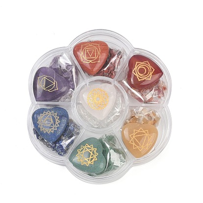 7 украшения из натуральных смешанных драгоценных камней для чакры, Каменные бусины с сердцем любви и чипсами для медитации, балансировки энергии Рейки, подарок