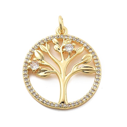 Латунные микро проложить кубического циркония подвески, без кадмия, без никеля и без свинца, плоский круглый с подвесками в виде деревьев, с целью перехода в кольце, реальный 18 k позолоченный
