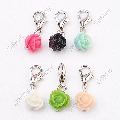 6 piezas 6 colores resina flor colgante decoraciones, con aleación de zinc hebillas de pinza de langosta