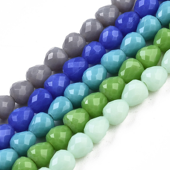 Opaque Solid Color Glass Beads Strands, Faceted, Teardrop