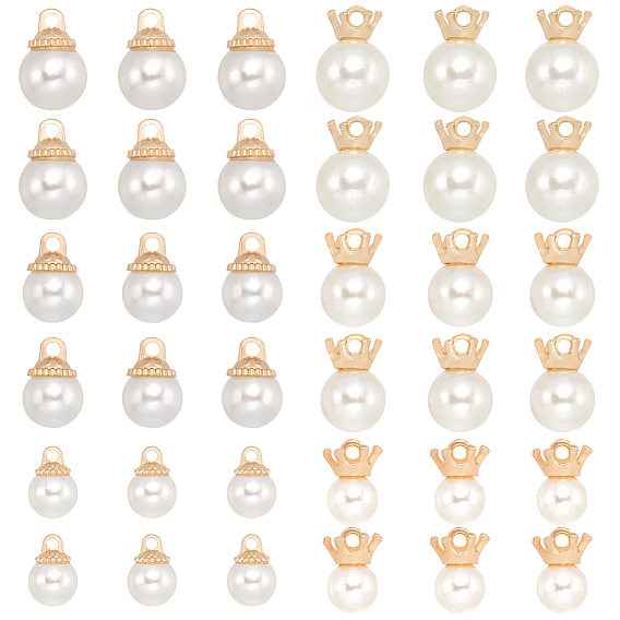 60 шт 6 стили подвески из сплава, с пластиковыми бусинами из искусственного жемчуга, золотой свет, круглые