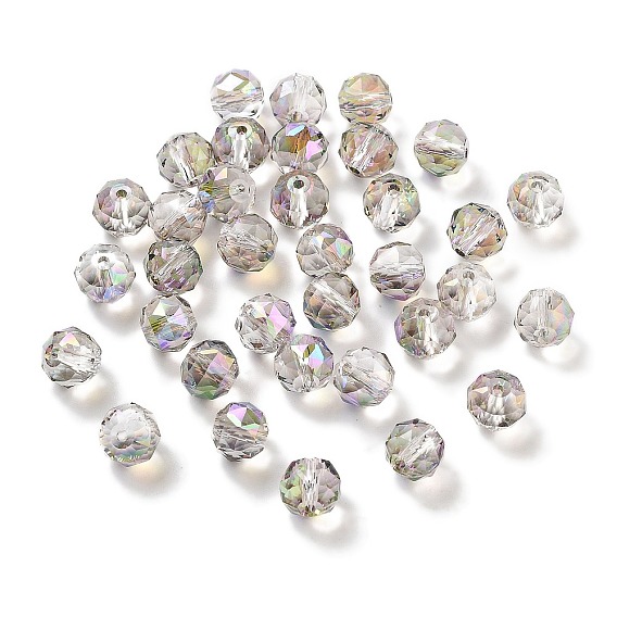 Гальванические круглые стеклянные бусины, с половиным покрытием цвета радуги, граненые