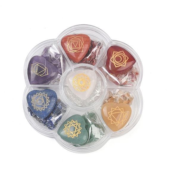 7 украшения из натуральных смешанных драгоценных камней для чакры, Каменные бусины с сердцем любви и чипсами для медитации, балансировки энергии Рейки, подарок
