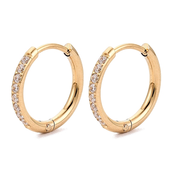 Серьги из 304 нержавеющей стали, Кольцевая форма, с кубического циркония, ионное покрытие (ip), долговечный