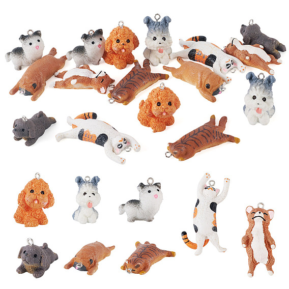 16 шт 8 стили подвески из непрозрачной смолы, собака, с железной платиной петлей