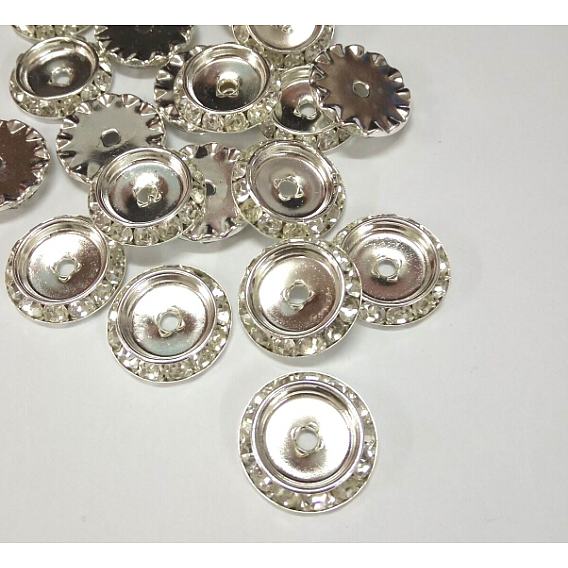 Brass Rhinestone Spacer Beads, with Clear Rhinestones, Flat Round, Gunmetal