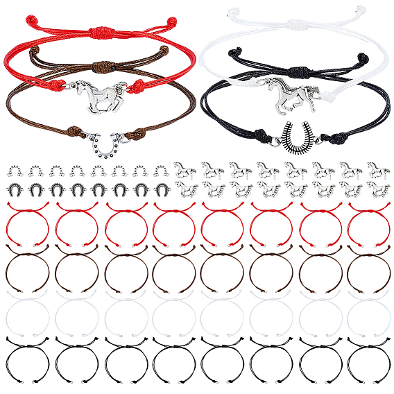 DIY Bracelets Making Kit, Including Braided Waxed Polyester Cord Adjustable Link Bracelet Makings, Tibetan Style Alloy Links Connector Charm