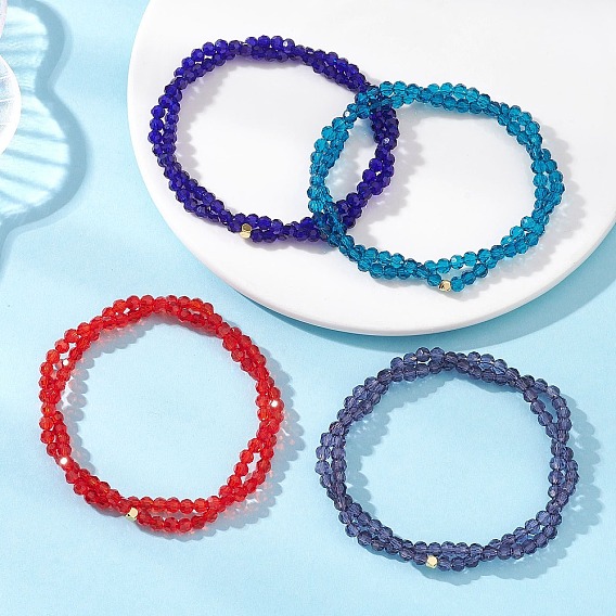 Браслет из прозрачных стеклянных бусин, многослойный, эластичный, для женщин, круглые, граненые