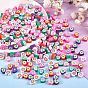 315Pcs 7 Colors Handmade Polymer Clay Beads, Heart with Flower Pattern