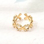 304 Stainless Steel Rhinestone Cuff Open Rings for Women, Cross, Ion Plating(IP)
